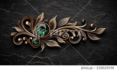 Elegant Floral Brooch Design Featuring Emerald and Opal Gemstones with Ornate Details Elegant Floral Brooch Design Featuring Emerald and Opal Gemstones with Ornate Details 128028546