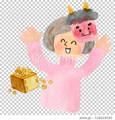 水彩イラスト　手描きイラスト  節分イメージ 128028583