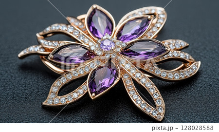 Stunning Amethyst Star-Shaped Brooch Adorned with Sparkling Gems Stunning Amethyst Star-Shaped Brooch Adorned with Sparkling Gems 128028588
