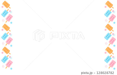 カラフルなアイスキャンディーのフレーム背景素材（ピンク・水色・オレンジ）｜かわいいポップなデザイン 128028782
