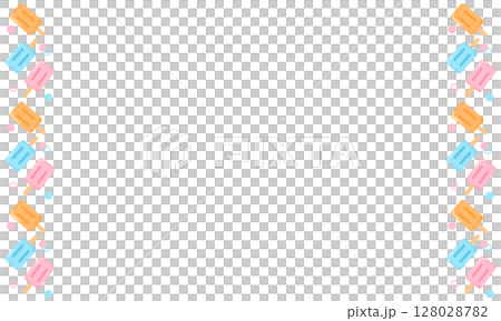 カラフルなアイスキャンディーのフレーム背景素材（ピンク・水色・オレンジ）｜かわいいポップなデザイン 128028782