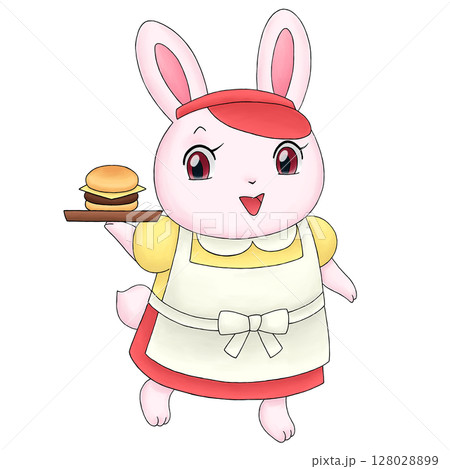ウサギのハンバーガーショップ店員のイラスト 128028899