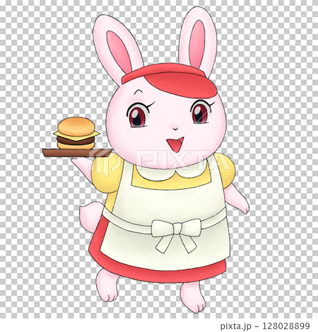 ウサギのハンバーガーショップ店員のイラスト 128028899