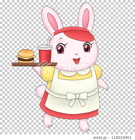 ウサギのハンバーガーショップ店員のイラスト ウサギのハンバーガーショップ店員のイラスト 128028901