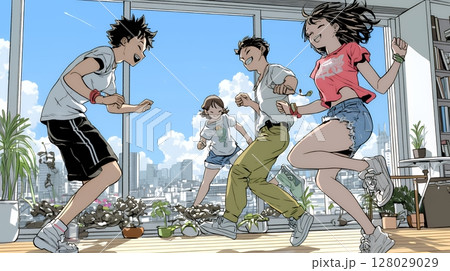 ダンスの練習をしている若者たち