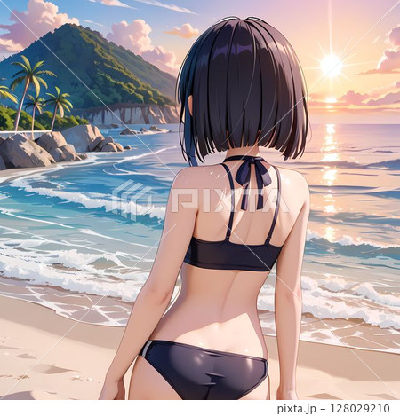 ビーチにいる水着の女の子 128029210