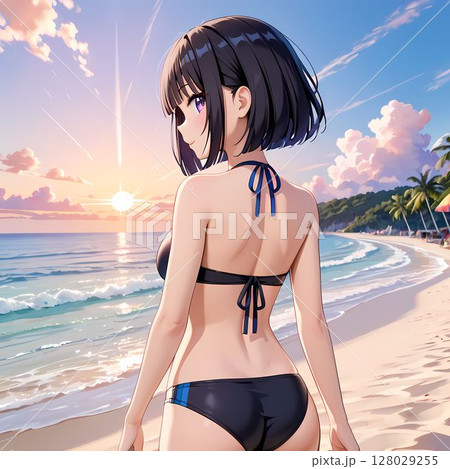 ビーチにいる水着の女性のイラスト素材 [128029255] - PIXTA