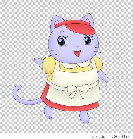 Illustration of a cat burger shop clerk 128029358