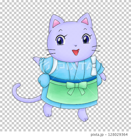 ネコの和菓子屋店員のイラスト ネコの和菓子屋店員のイラスト 128029364
