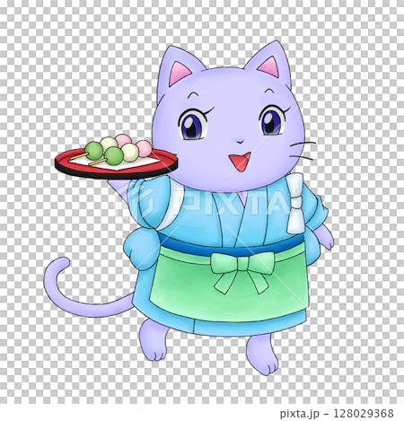 Illustration of a cat Japanese sweets shop clerk 128029368