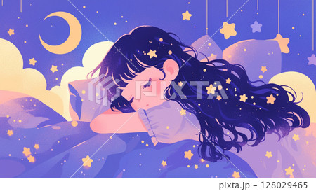 うつ伏せで眠る可愛い女の子 128029465