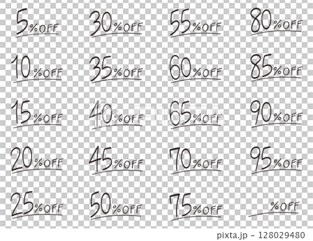 手描きの割引率文字セット（5%〜95%OFF） 128029480
