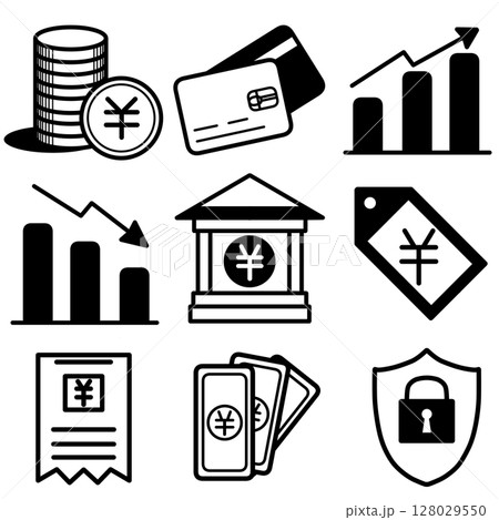 ファイナンスアイコン　シンプル　セット　黒 128029550