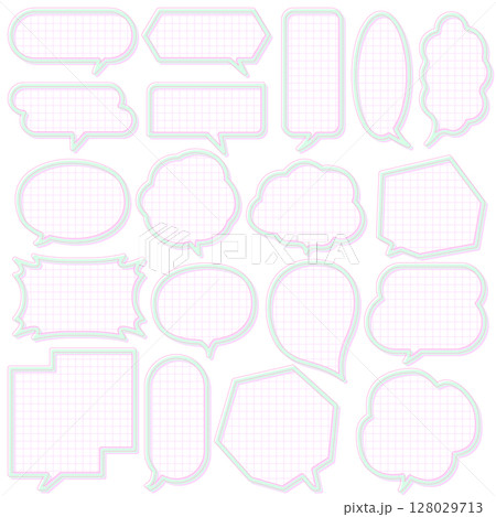 ノートの罫線があるレトロポップな吹き出しフレーム 可愛いメモコメント付箋 ピンク 黄緑 128029713