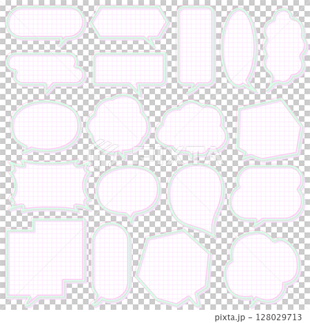 ノートの罫線があるレトロポップな吹き出しフレーム 可愛いメモコメント付箋 ピンク 黄緑 128029713