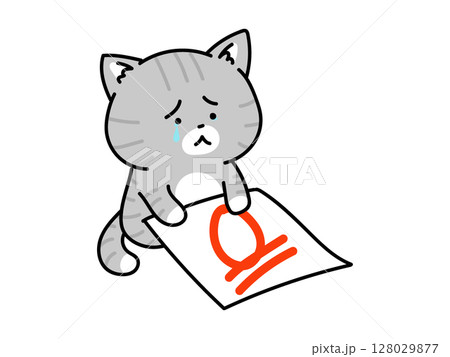 赤点を取って落ち込む猫ちゃん 128029877