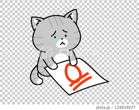 赤点を取って落ち込む猫ちゃん 128029877