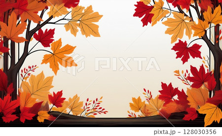 秋のカラフルな紅葉イラスト 128030356