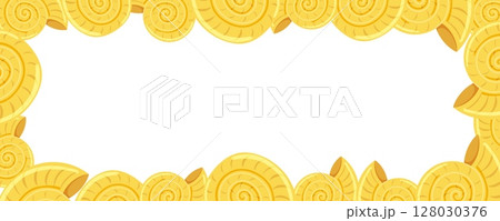 Yellow spiral shells marine frame in flat vector style Yellow spiral shells marine frame in flat vector style 128030376