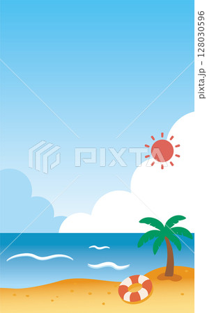 海辺に広がる夏の背景イラスト_縦（背景色あり）01 128030596