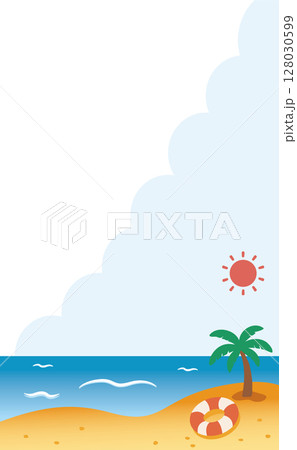 海辺に広がる夏の背景イラスト（背景色なし）_縦 128030599