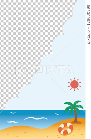 遍佈海邊的夏季背景插圖（無背景色）_垂直 128030599