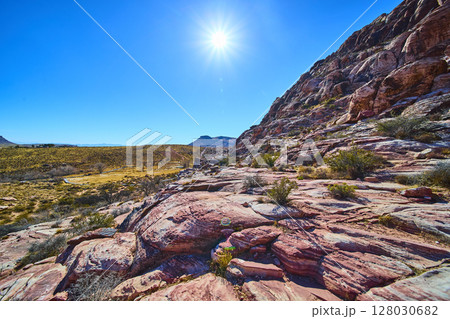 Red Rock Canyon Desert Landscape Midday Sun Perspective 128030682