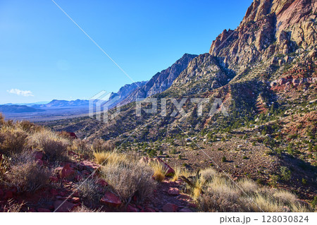 Red Rock Canyon Cliffs and Desert at Eye-Level Perspective 128030824