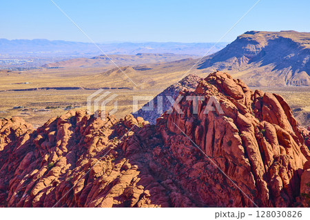 Aerial of Red Rock Formations in Calico Tanks Nevada Desert Aerial of Red Rock Formations in Calico Tanks Nevada Desert 128030826