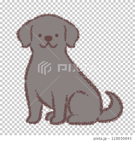 Black Labrador Retriever sitting facing sideways in front 128030843