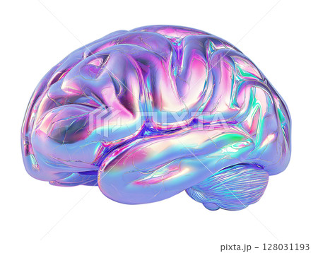 Holographic iridescent brain isolated on white background 128031193