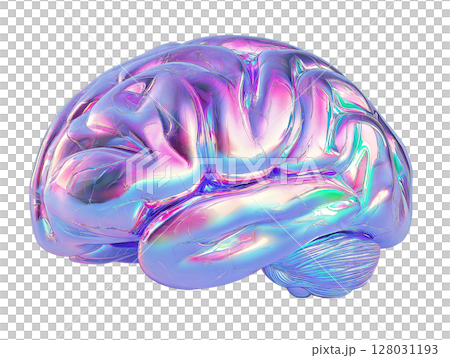 Holographic iridescent brain isolated on white background 128031193