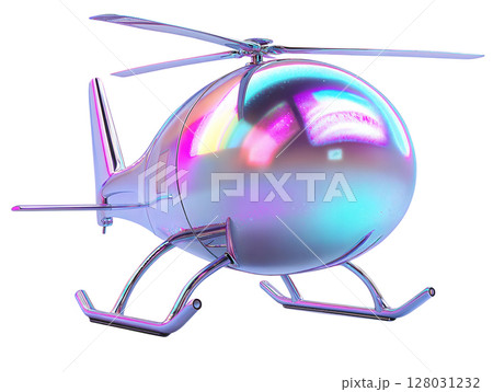 Futuristic glossy helicopter with iridescent surface isolated on white background 128031232