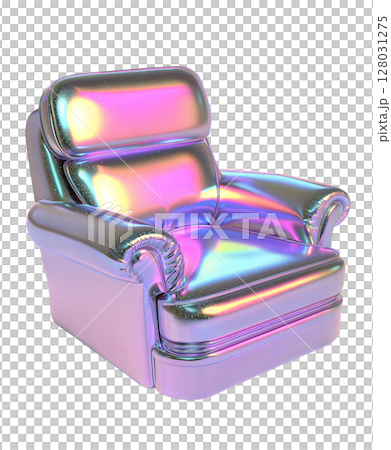 Holographic iridescent armchair isolated on white background 128031275
