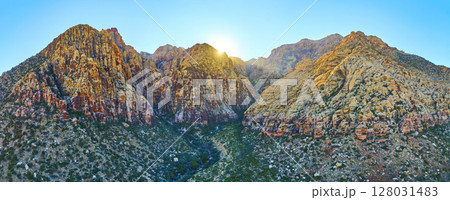 Aerial Sunrise Over Red Rock Canyon Nevada Panorama Aerial Sunrise Over Red Rock Canyon Nevada Panorama 128031483