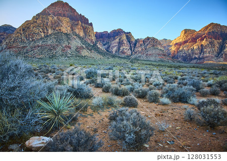 Red Rock Canyon Desert Mountains Golden Hour Low Angle View Red Rock Canyon Desert Mountains Golden Hour Low Angle View 128031553