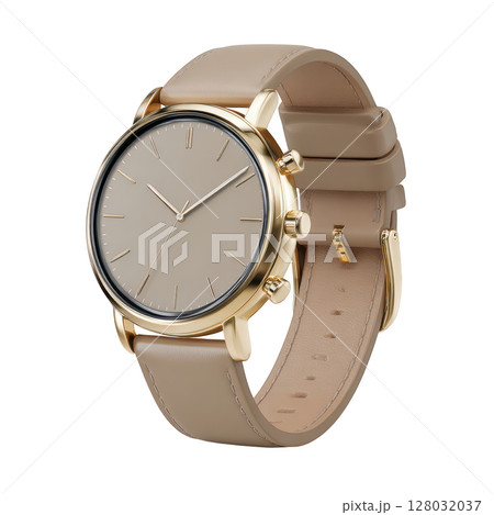 Elegant Gold-Finish Smart Watch with Minimalistic Design and Soft Beige Strap for Stylish Wearers 128032037