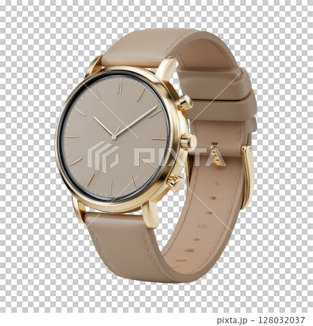 Elegant Gold-Finish Smart Watch with Minimalistic Design and Soft Beige Strap for Stylish Wearers 128032037