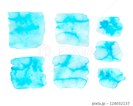 Vector set of abstract blue watercolor stains on white background. Hand-painted textures perfect for clipart, print design, packaging, wedding invitations, digital use 128032137
