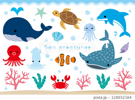 かわいい海の生き物イラストセット 128032164