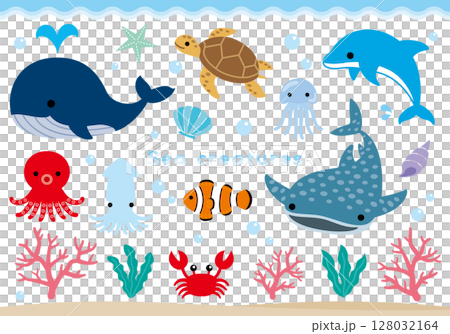 かわいい海の生き物イラストセット 128032164