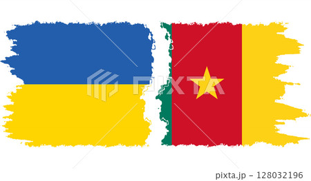 Cameroon and Ukraine grunge flags connection vector 128032196