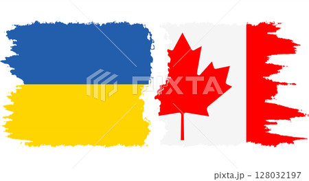 Canada and Ukraine grunge flags connection vector 128032197