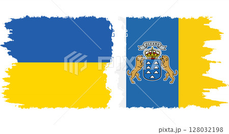 Canary Islands and Ukraine grunge flags connection vector 128032198