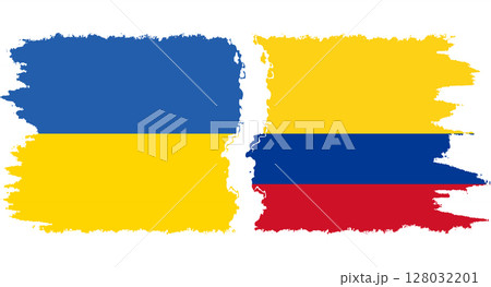 Colombia and Ukraine grunge flags connection vector Colombia and Ukraine grunge flags connection vector 128032201