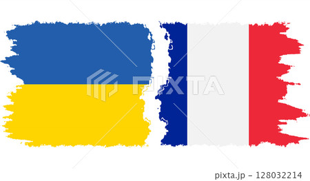 France and Ukraine grunge flags connection vector 128032214