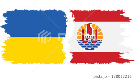 French Polynesia and Ukraine grunge flags connection vector 128032216