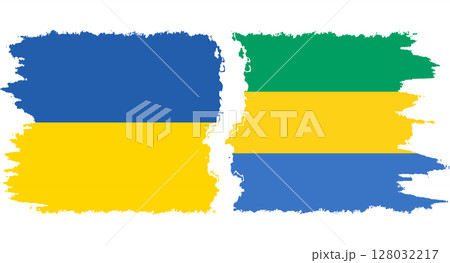 Gabon and Ukraine grunge flags connection vector 128032217