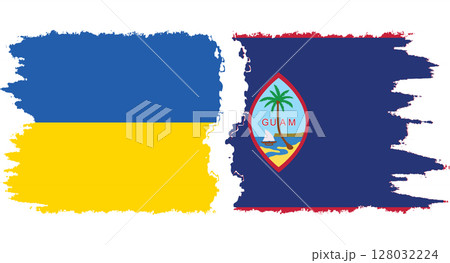 Guam and Ukraine grunge flags connection vector 128032224
