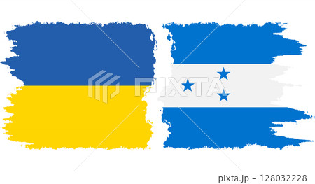 Honduras and Ukraine grunge flags connection vector 128032228